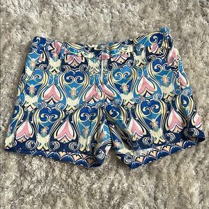 Jade Blue and Pink Bermudas with Paisley Design